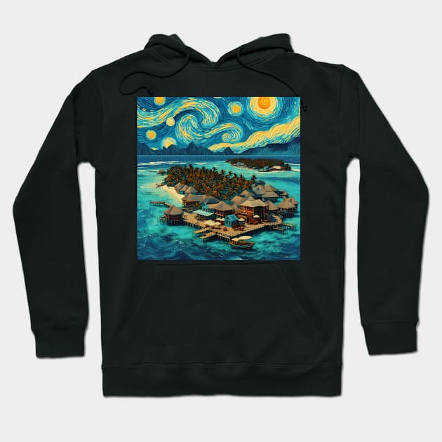 Maldives, in the style of Vincent van Gogh's Starry Night Hoodie by CreativeSparkzz